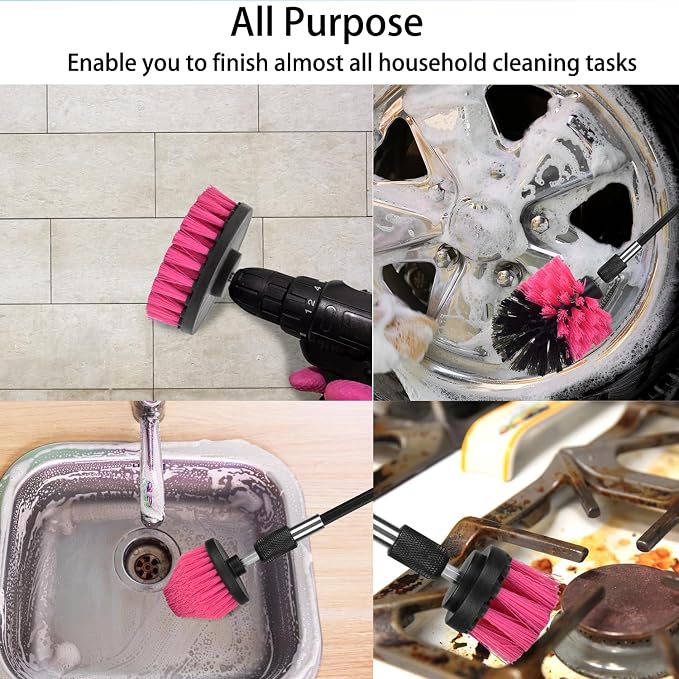 8 Pack Drill Brush Attachment Set, 1/4in Power Scrubber Brush + Extend Long Rod - Image 4
