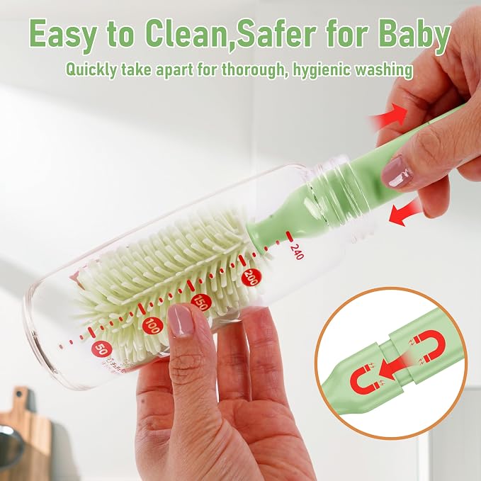 Baby Bottle Brush Set with Drying Rack, Portable Silicone Bottle Cleaner Kit - Image 2