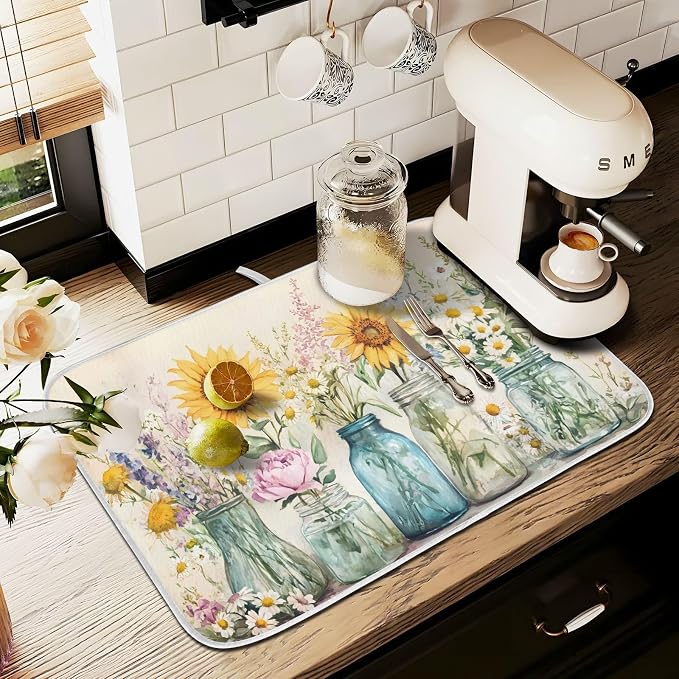 Spring Summer Floral Jars Flowers Dish Drying Mat - Image 8