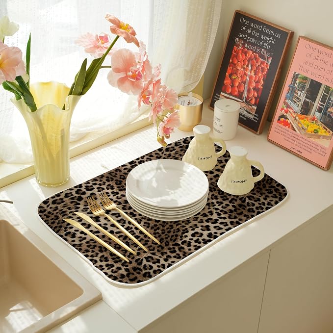 Brown Leopard Print Dish Drying Mats 18x24 Inches - Image 5