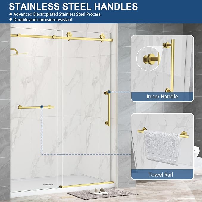 Frameless Shower Door, 5/16" Glass Sliding Shower Door - Image 8