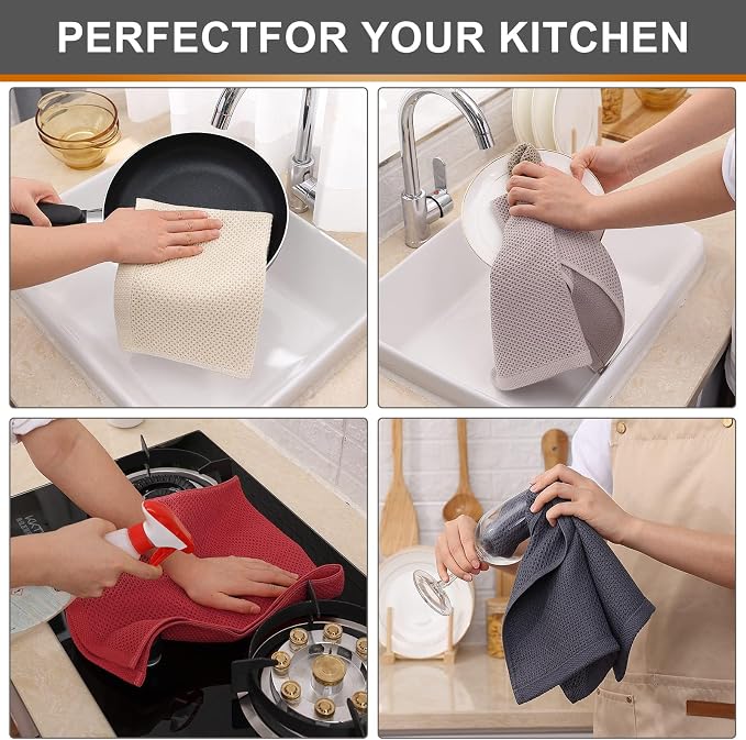 Kitinjoy 100% Cotton Waffle Weave Kitchen Hand Towels - Image 4