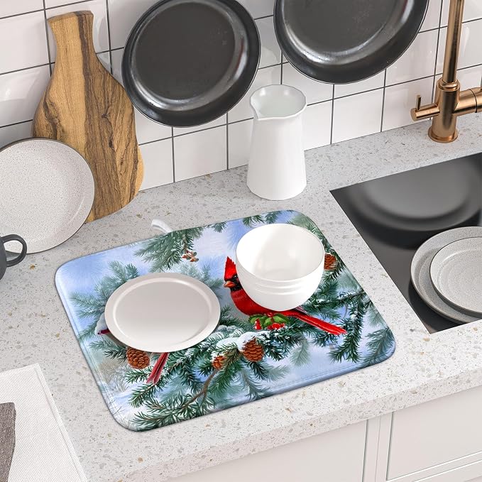 Winter Red Cardinal Bird Dish Drying Mat - Image 6