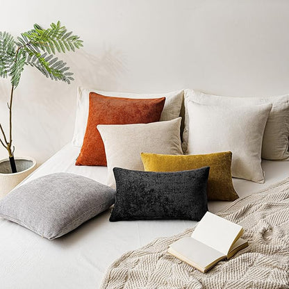 a moment Pack of 2 Decorative Chenille Throw Pillow Covers with Twill Cushion Covers for Sofa Living Room Couch Bed 20x20 Inch Black