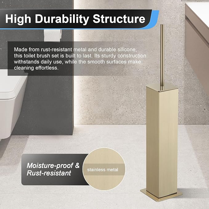 BVL Toilet Brush and Holder Set Brushed Gold Stainless Steel 304 Square - Image 3