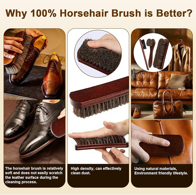 4-Piece 100% Horse Hair Shoe Brush Kit - Image 2
