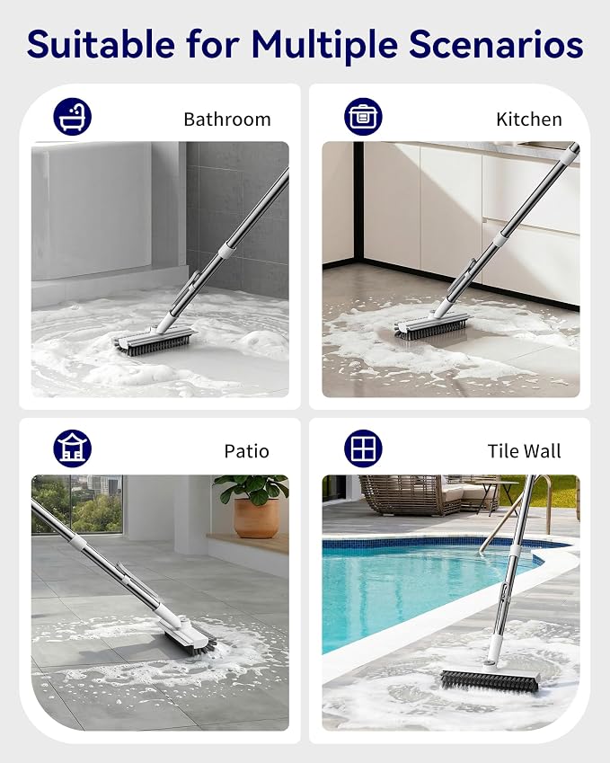 Small Floor Scrub Brush with Length Adjustable Long Handle, 3 in 1 Heavy-Duty - Image 6