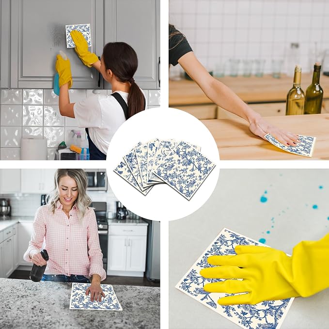 Blue Floral Swedish Dishcloths for Kitchen, 6 Pack Blue Whihe Floral Swedish - Image 4