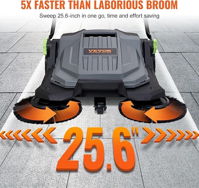 VEVOR Walk-Behind Hand Push Floor Sweeper, 25.6" Sweeping Width Floor Sweeper - Image 3