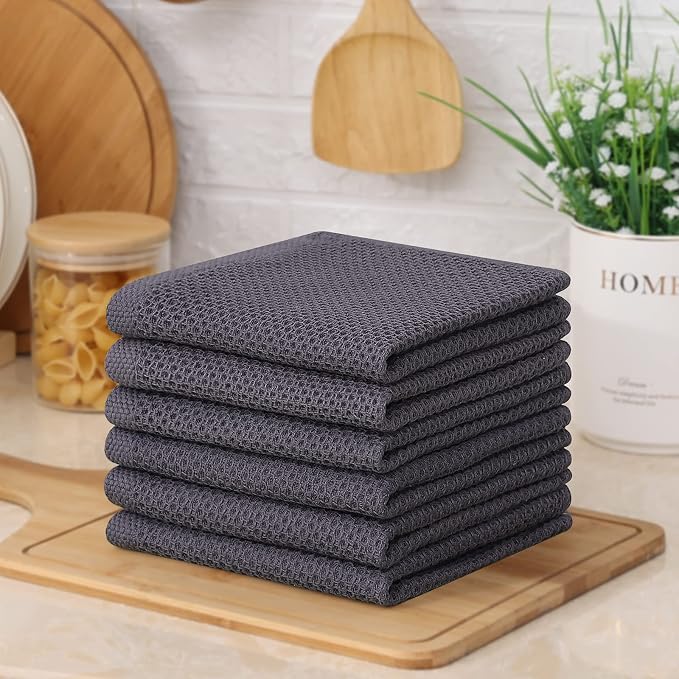 Kitinjoy 100% Cotton Kitchen Dish Cloths, 6 Pack Waffle Weave Ultra Soft - Image 7