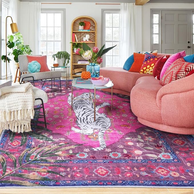 6x9 FT Leopard Rug for Living Room Hot Pink Leopard Vintage Animal Rug by CILEPMID-TimelessComfort