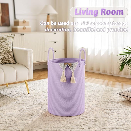 Laundry Basket, Woven Cotton Rope Laundry Hamper, 80L - Image 2