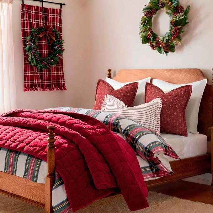 ZWJD Christmas Pillow Covers 24x24 Set of 2 Soft Polyester Textured Red Pillows - Image 6