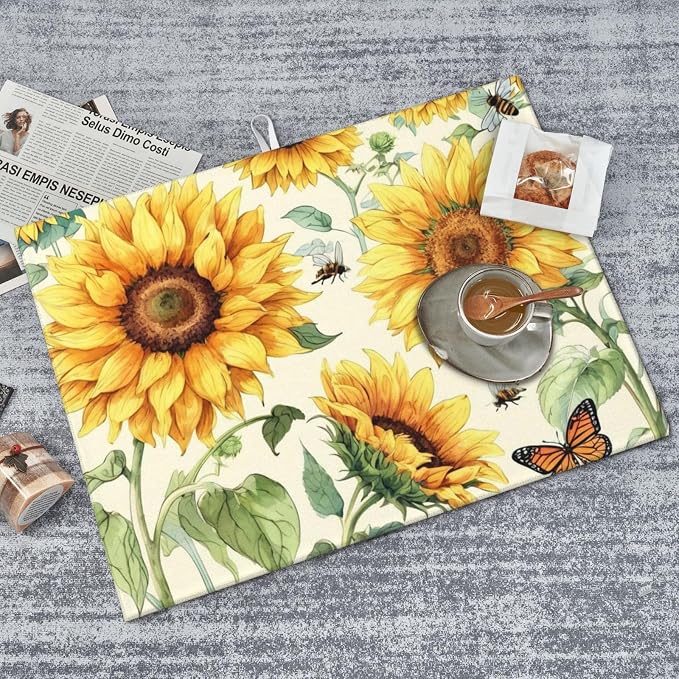 Sunflower Dish Drying Mat Highly Absorbent Double-Sided Microfiber - Image 4