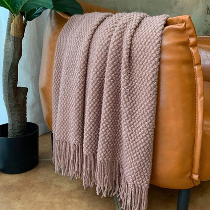 LOMAO Knitted Throw Blanket with Tassels Bubble Textured Lightweight Throws for Couch Cover Home Decor (Brownish Pink, 60x80)