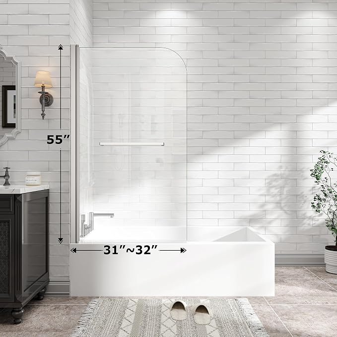 31"-32" W x 55" H Brushed Nickel Flexible 180° Pivot Shower Door Reversible - Image 2