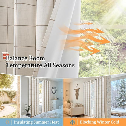 Brown Plaid Patterned Curtains Thermal Insulated - 96 Inches Extra Long Total Linen Blackout Curtains for Living Room, Boho Drapery for Farmhouse Bedroom 52x96 Inch 2 Panels