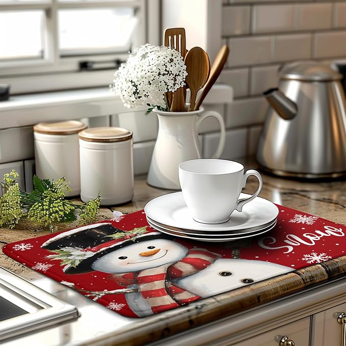 Snowman Christmas Dish Drying Mat Winter Drying Mats - Image 6