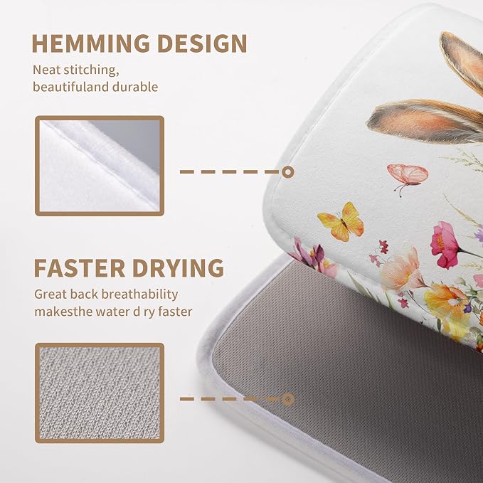 Spring Easter Dish Drying Mat for Kitchen Counter Easter Bunny Rabbit Eggs - Image 4