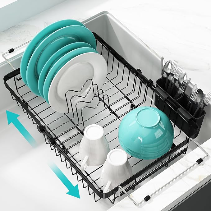 Small Expandable Over The Sink Dish Drainer Drying Rack In Stainless Steel Metal by MAJALiS
