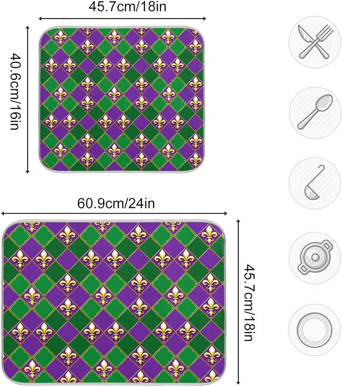 Happy Mardi Gras Purple Green Dish Drying Mat - Image 3