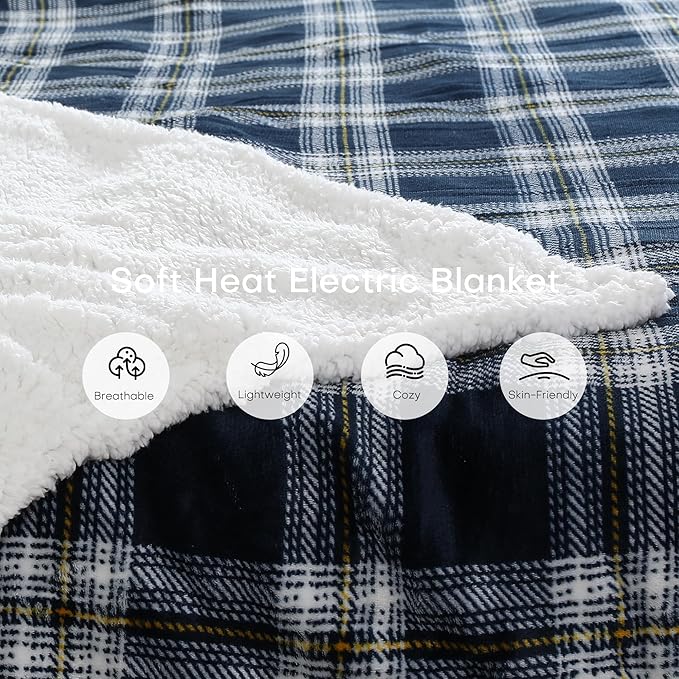 Electric Heated Blanket 50"x60" Throw Size, Flannel, Machine Washable 4 Heat Settings & 10 Hours Auto Off - Geometry Lattice