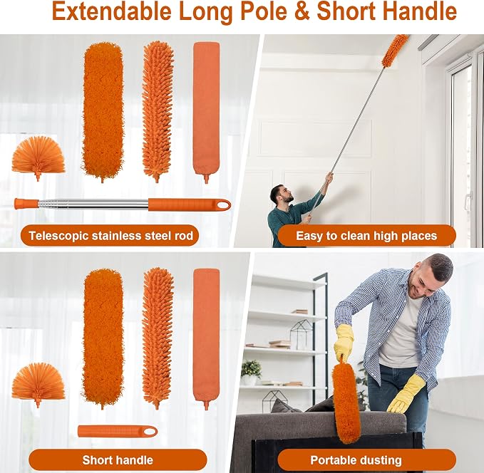 JEHONN Cobweb Duster with Extension Pole 96 inches, Telescoping Dusting Kit - Image 3