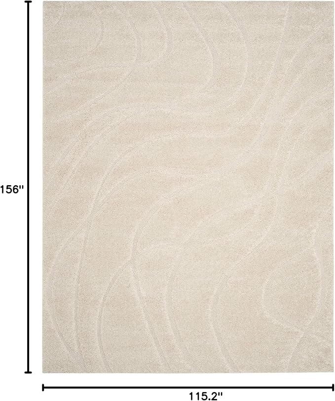 SAFAVIEH Florida Shag Collection Area Rug - 9'6" x 13', Creme & Creme, Non-Shedding & Easy Care, 1.2-inch Thick Ideal for High Traffic Areas in Living Room, Bedroom (SG471-1111)