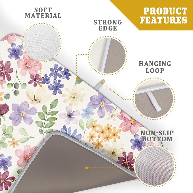 Spring Floral Dish Drying Mat for Kitchen Counter 18x24 Easter Green Pink - Image 4