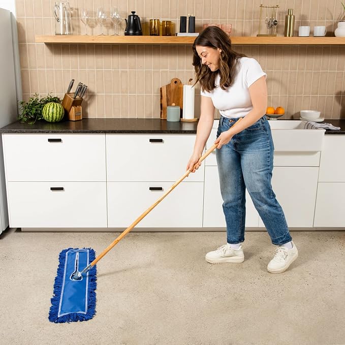 36 Inch Blue Commercial Dust Mop & Floor Sweeper – Wood Handle Floor Mop - Image 5