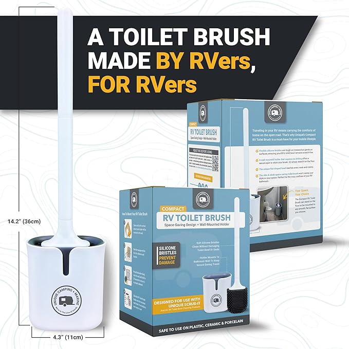 Unique Silicone RV Toilet Brush, Won't Damage Toilets or Seals, Wall-Mount - Image 2