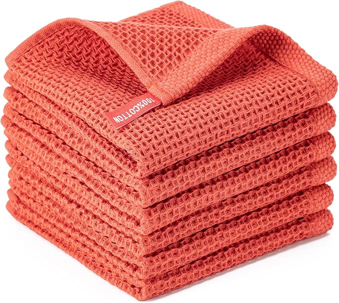 BOOMIBOO 6-Pack Kitchen Dish Cloths, 100% Cotton Waffle Weave, Ultra Soft by BOOMIBOO