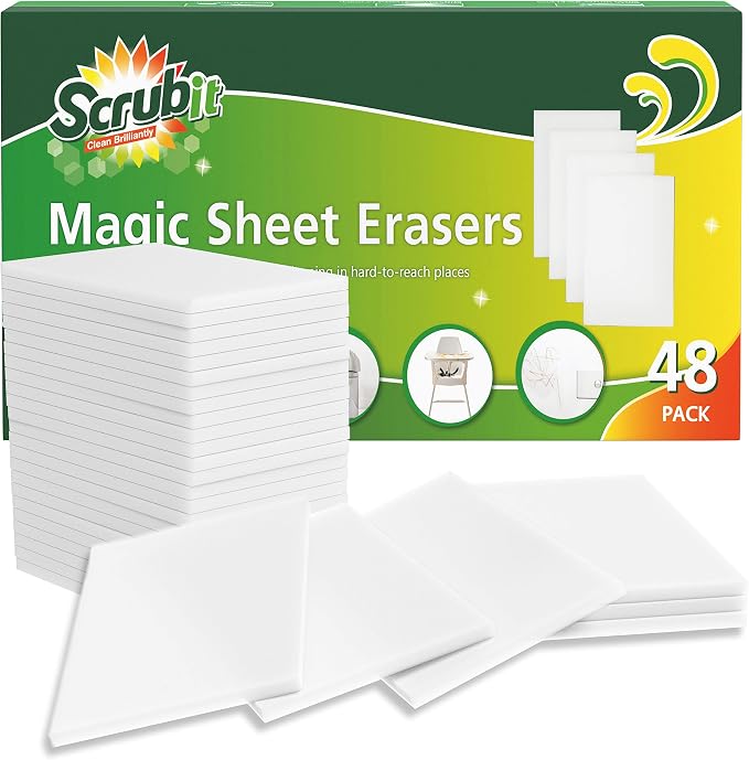 SCRUBIT Magic Sponge Eraser Sheets – 48 Pack Disposable Magic Eraser Wipes by SCRUBIT