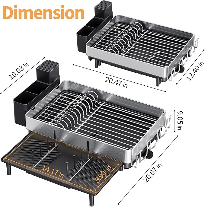 Dish Rack for Kitchen Counter, 304 Stainless Steel Dish Drying Rack, Expandable - Image 8