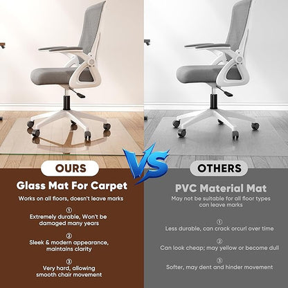 Antok Tempered Glass Chair Mat, 28"x48" Office Chair Mat for Carpet & Hardwood Floors, Heavy Duty 0.2" Desk Chair Mat for Smooth Rolling at Home or Office