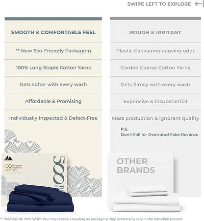 Mayfair Linen 100% Cotton Bed Sheets Queen Set - 500 Thread Count Cotton Sheets for Queen Size Bed, 4 PC Set (Navy Blue), Ultra Soft, Cooling, Sateen Weave 16" Deep Pocket Bedsheet for Hot Sleepers