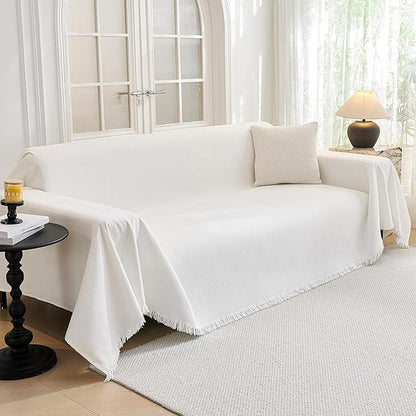 MYSKY HOME Couch Covers Couch Cover for Dogs Washable, Couch Covers for Sectional Sofa, Sofa Covers for 3 Cushion Couch Sofa Cover for Living Room Furniture Protector for Pets, Kids, 91"x134", White