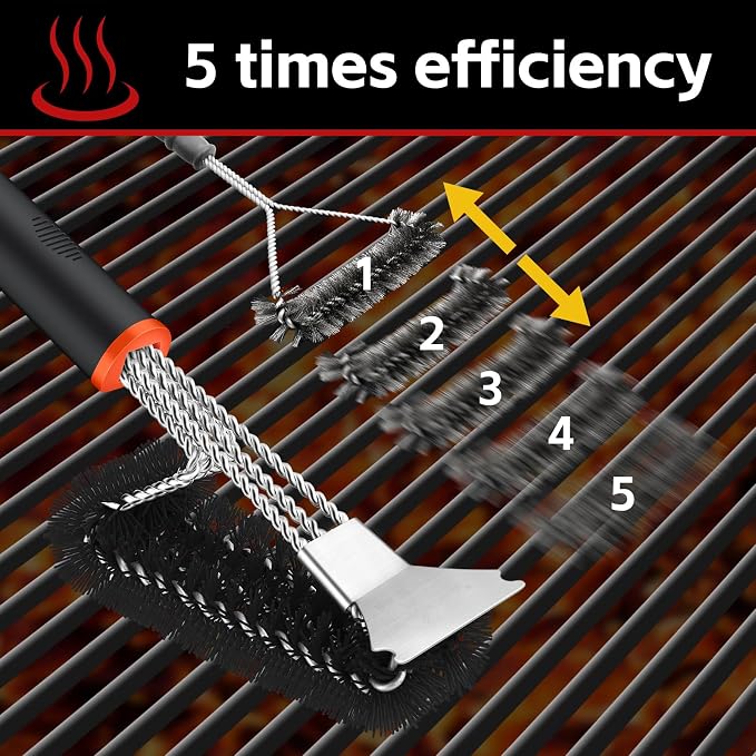 Grill Brush and Scraper, Safe Nylon Bristles Barbecue Triple Scrubbers Cleaning - Image 5