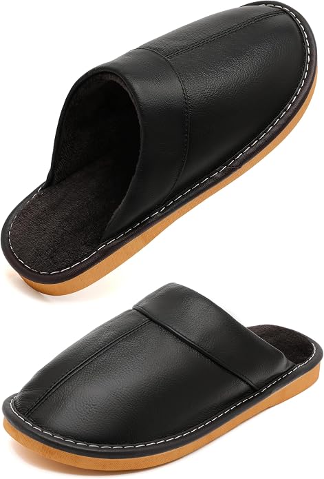 Slippers for Women Men, Genuine Leather Slippers Indoor Outdoor, Fuzzy Bedroom by Kiemorgy