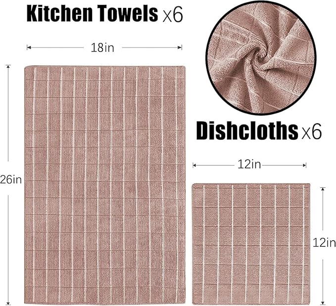 Microfiber Kitchen Towels and Dishcloths Set, 26 X 18 Inch and 12 X 12 Inch - Image 2