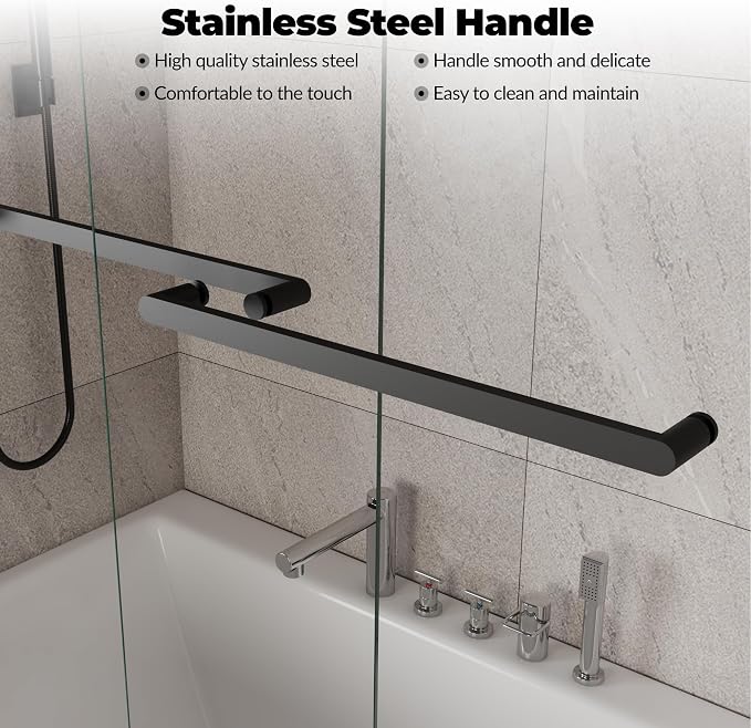 Double Sliding Shower Door, Matte Black Finish - Image 4