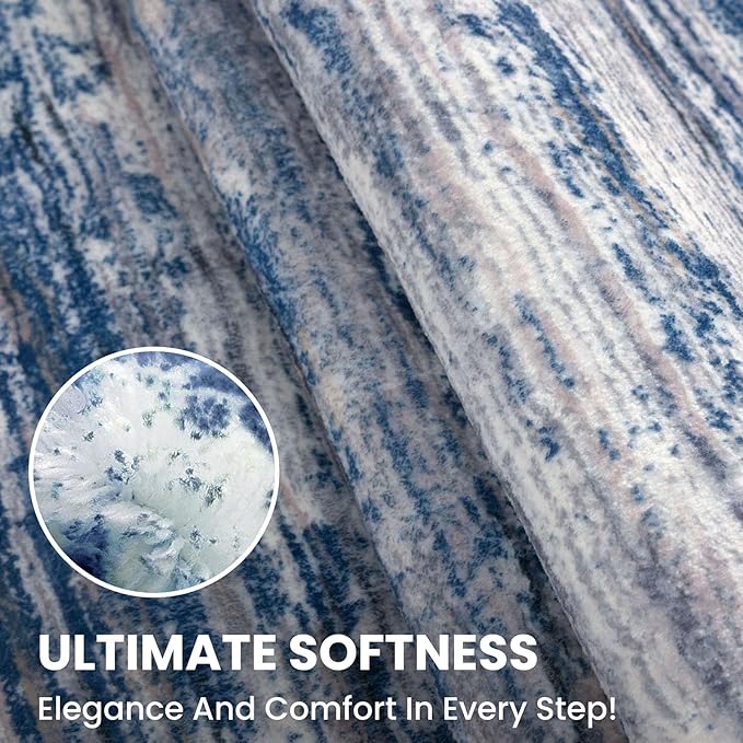 3x10 Modern Abstract Runner Rug for Hallways, Navy Blue Gray Neutral Multi Super Soft Hallway Decor Kitchen Rugs with Non-Slip, Non-Shedding Washable Rug for Entryway Bedroom Indoor