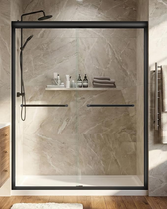 Shower Door 56-60'' W x 72'' H Semi-Frameless & Double Sliding, 1/4 inch by Ironovacage