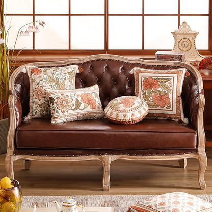Throw Pillow Covers Pack of 2,Orange Floral Farmhouse with Wild Flowers Pattern Cozy Velvet Pillowcases,Decoration Round Pillows Cushion Covers for Couch Sofa Bed Car Chair,Diameter 16"
