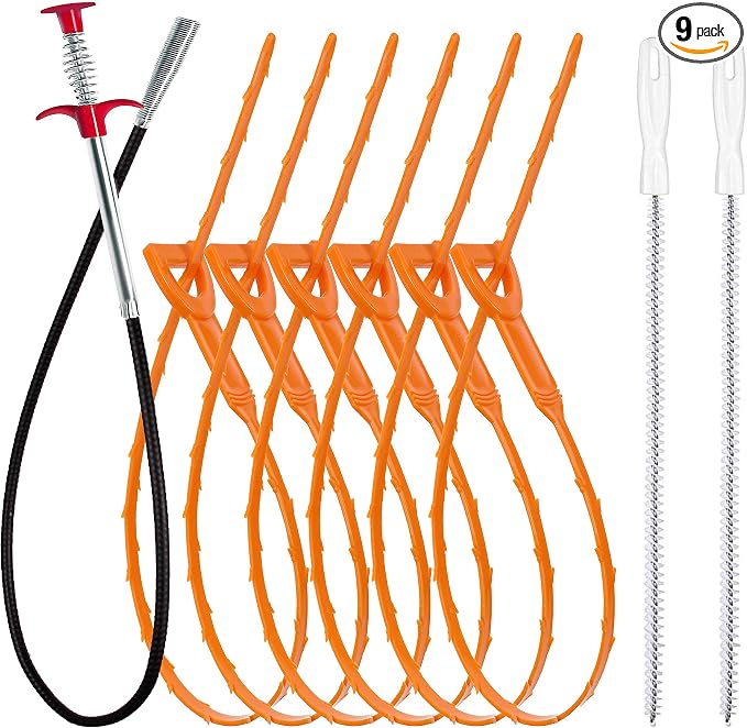 35.5inch Drain Clog Remover, 25inch Drain Snake Hair Remover ＆ Cleaning Brush by KeyFar