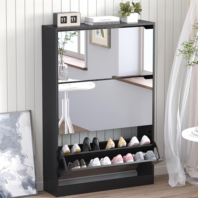 Shoe Cabinet with 3-Flip Mirror Drawers, Freestanding Shoe Rack Organizer with by BORNOON