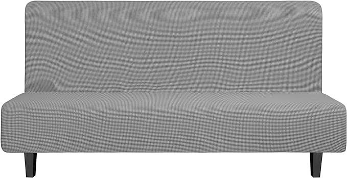 Easy-Going Stretch Futon Slipcover Armless Sofa Cover Furniture Protector Without Armrests Slipcover Soft with Elastic Bottom for Kids, Spandex Jacquard Small Check (futon,Light Gray)