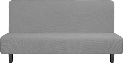 Easy-Going Stretch Futon Slipcover Armless Sofa Cover Furniture Protector Without Armrests Slipcover Soft with Elastic Bottom for Kids, Spandex Jacquard Small Check (futon,Light Gray)