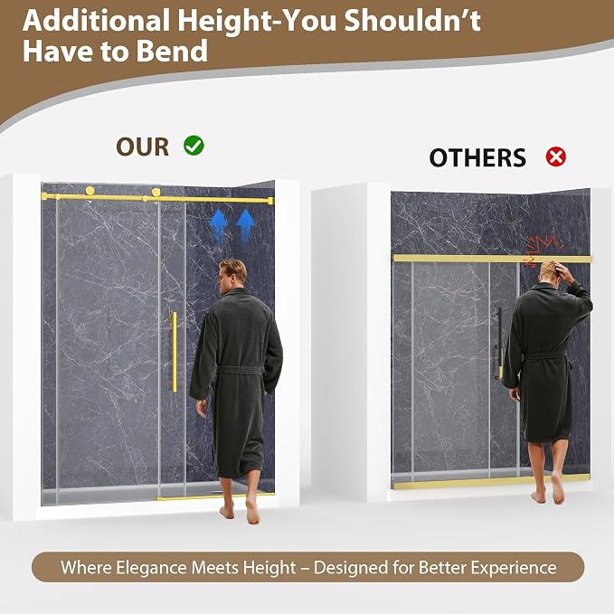Frameless Glass Shower Door, 43-48" W x 76" H Sliding Frameless Shower Door - Image 4