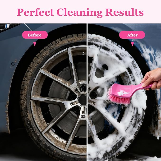 Pink Carpet Brush for Women, Soft Nylon Bristles for Cleaning Leather Seats and - Image 3